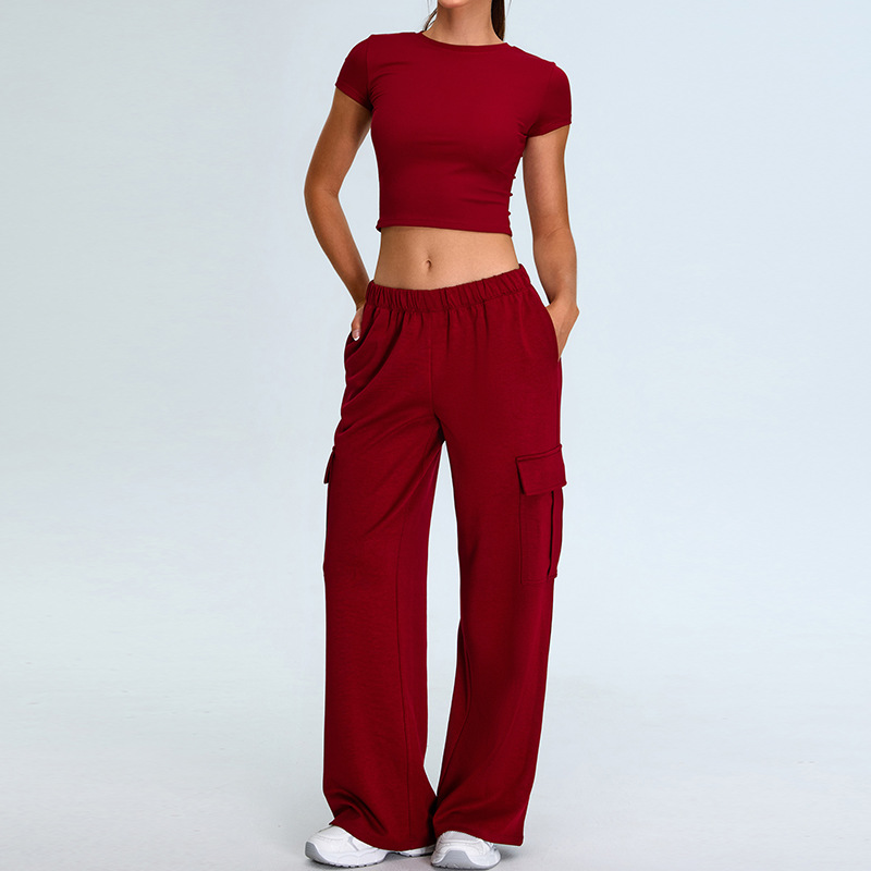 Nuevo conjunto de yoga de manga corta transfronteriza delgado y delgado, herramientas deportivas de ocio para mujeres, pantalones de secado rápido, conjunto de ropa de fitness