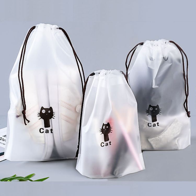 Pe bolso con cordón esmerilado al por mayor grueso ropa interior transparente calcetines zapatos ropa a prueba de polvo embalaje bolsa de almacenamiento de viaje