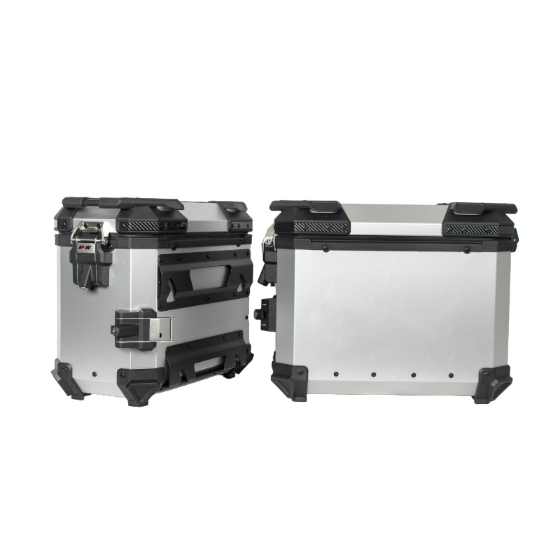 38Lbm Lockable All-Silver Straight-Edge Aluminum Alloy Three-Box Motorcycle Tail Box Side Box Scooter Electric Vehicle Storage