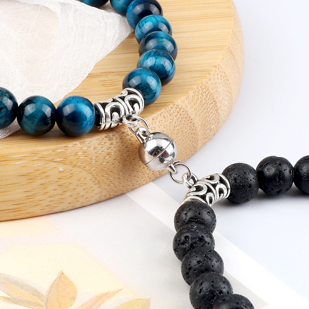 Kreatives gewebtes handgefertigtes Perlenarmband für Paare, runder Magnetschnallen-Saugnapf-Handschmuck für Freundin, weibliches Armband_voghion.com