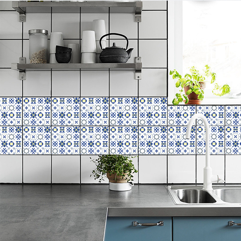 Fashion Blue White Geometric Tile Decoration Wall Stickers display picture 2