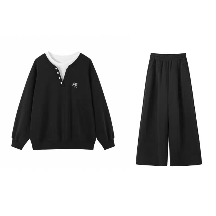 【三件套】黑色带披肩长袖宽松卫衣女叠穿披肩秋冬新款休闲长|undefined