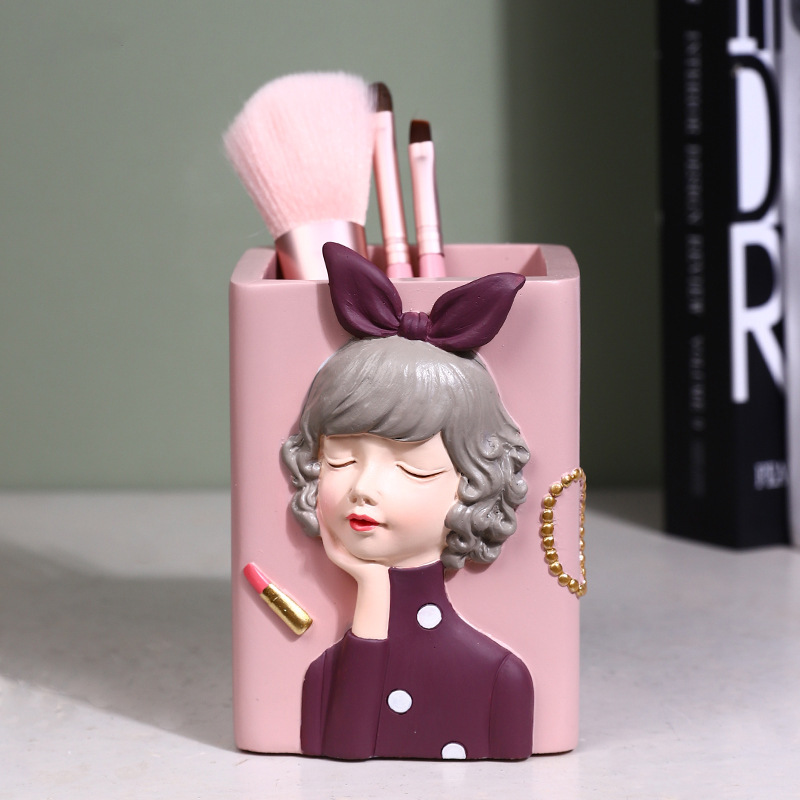 Creative Fashion Pen Holder Makeup Brush Storage Box Office Desktop Ornaments Student Pen Bucket Resin Crafts Wholesale