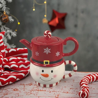 跨境圣诞节雪人马克杯一壶加一杯立体圣诞老人杯子无脸娃娃圣诞