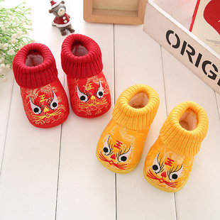 Neonatal Tiger Head Shoes Baby Fall/Winter Baby Floor Shoes High Cotton Shoes Red Shoes Winter Year Old Shoes