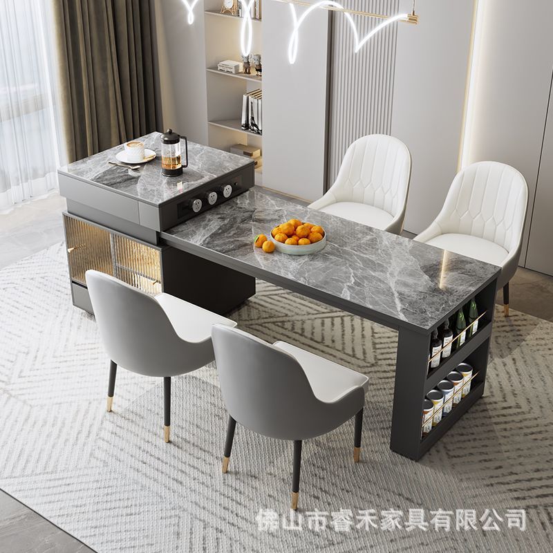 Light luxury rock slab island table dining integrated extendable solid wood multi-functional small apartment kitchen bar table dining table