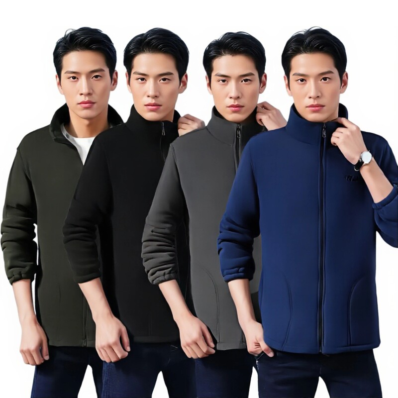 Autumn and Winter Polar Fleece Jacket Men's Velvet Thickeneded New Stand Collar Loose Zipper Jacket Casual Warm Top