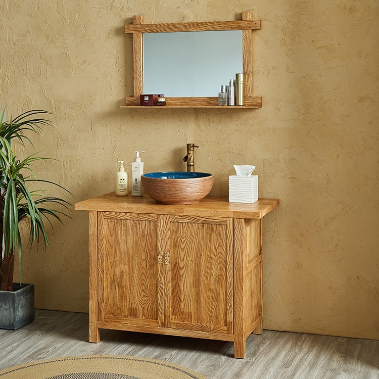 Wabi-Sabi Style Old Elm Bathroom Cabinet Solid Wood Washbasin Vanity Bathroom Cabinet Guesthouse Hotel Bathroom Cabinet Set