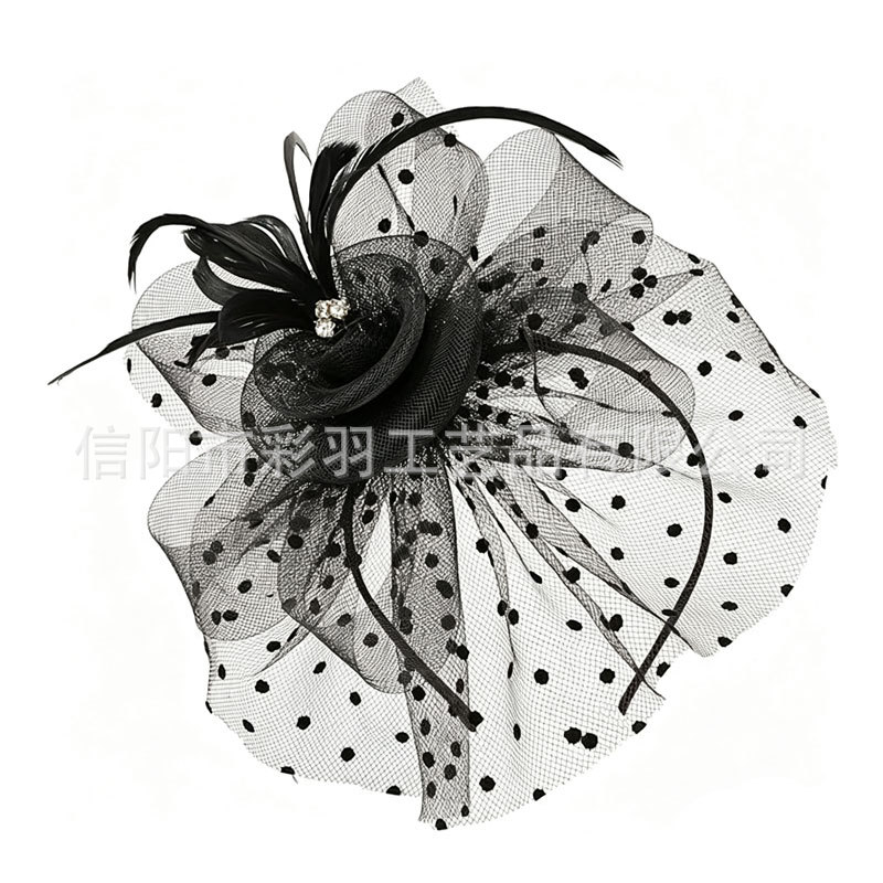 Popular European and American feather headwear for horse racing festivals, cocktail parties, stage performances, paired with mesh hair accessories, head flowers, and top hats