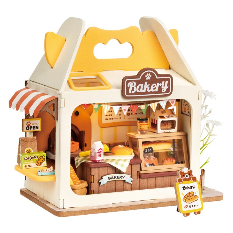 Ruolai casa modelo DIY casa hecha a mano Casa de oso caja de pan subred bloques de construcción roja pequeña casa de bricolaje Casa de regalo