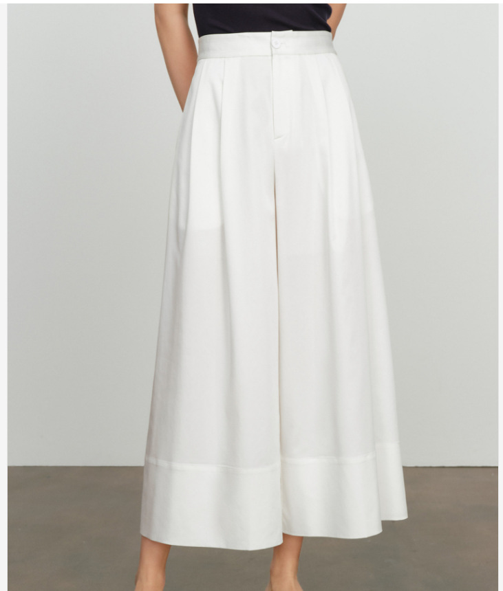 Quần culottes nữ ống rộng cạp cao không áp, phong cách rộng thùng thình xuân hè 2026 — màu trắng chi tiết 4