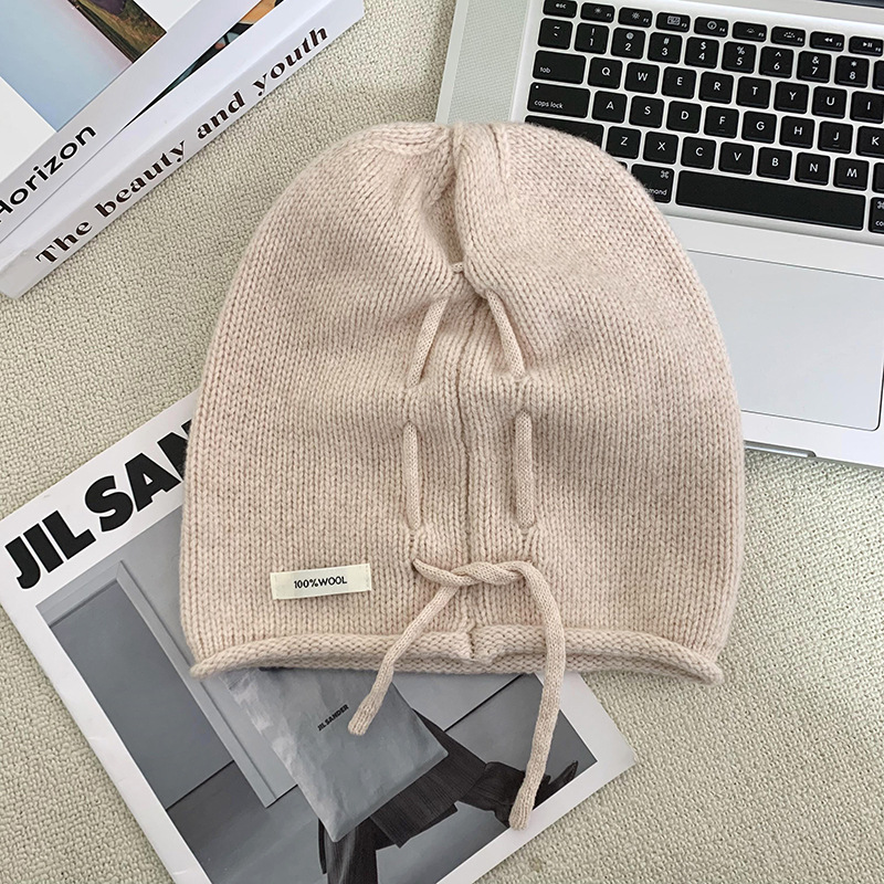 Sombrero de cabeza grande nuevo calentamiento de bordado de lana pura sombrero de punto de luna sombrero de cuerda de dibujo sombrero de pila