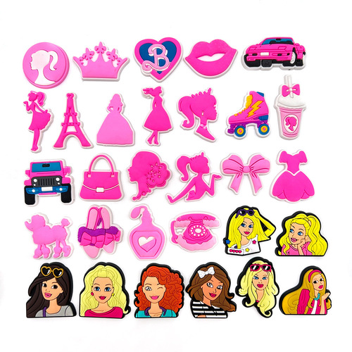 30pcs Barbie Princess PVC soft rubber clog shoe decorative buckle cross-border DIY cartoon shoe flower shoe buckle accessories