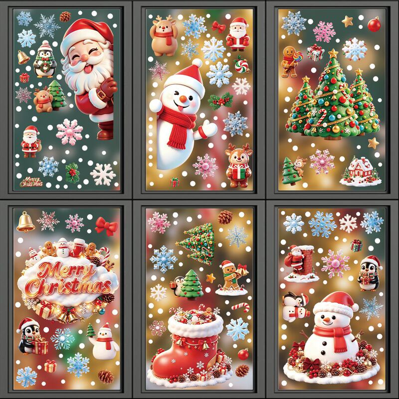 Cartoon Santa Claus, Snowman, Gingerbread Man Static Stickers for Festive Atmosphere Room Window Decoration and Glass Window Stickers Cartoon Santa Claus, Snowman, Gingerbread Man Static Stickers for Festive Atmosphere Room Window Decoration and Glass Window Stickers