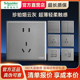 Schneider Electric Zhenbo Series Smoke Cloud Gray Wall Socket Switch Panel 86 Type Five-Hole Ultra-Thin Frameless
