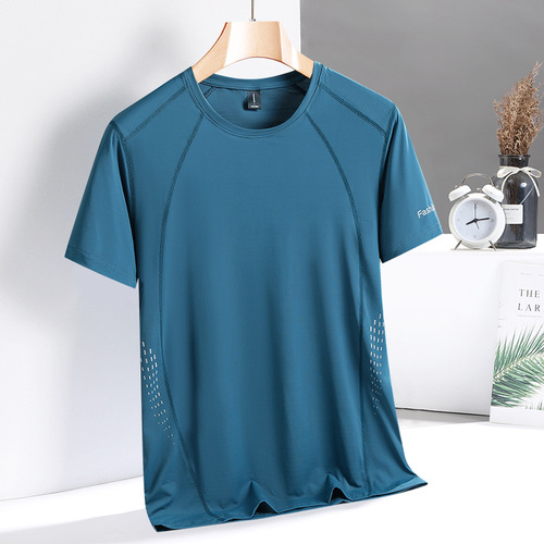 Summer Couple Sporty Casual Ice Silk Quick-Dry Short-Sleeve Men and Women Thin Ice Sensation Elastic Breathable Loose Fit T-shirts