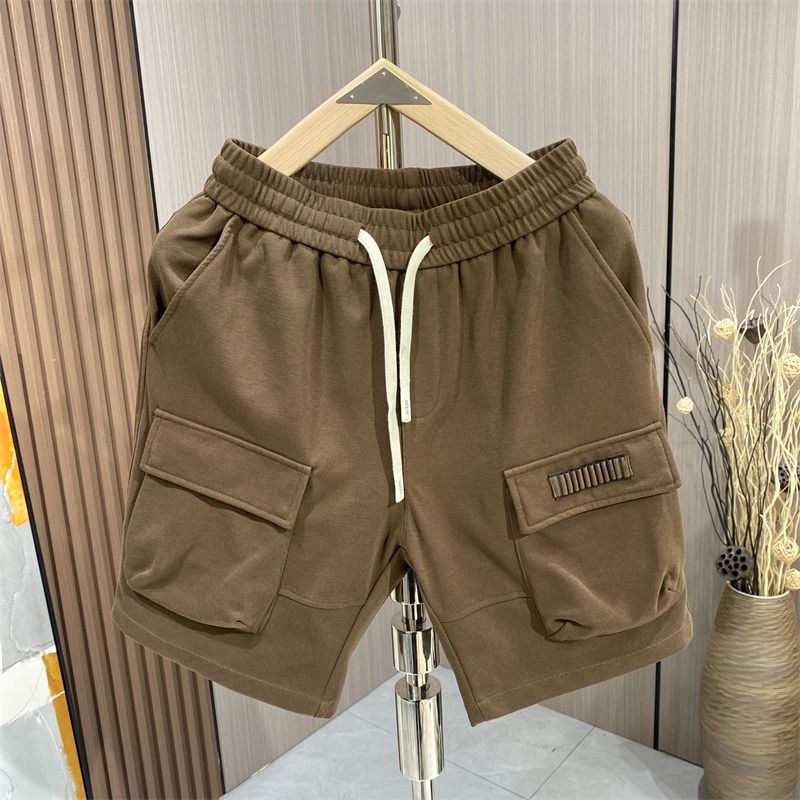 2025 Summer Trendy Brand Loose Five-Point Pants Men's Elastic Waist Drawstring Mid-Pants Fashionable Versatile Cargo Shorts