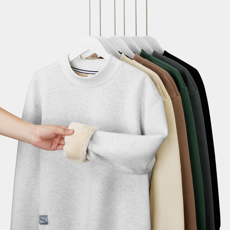 Autumn and Winter Heavyweight 560g Thickened Lamb Fleece Sweatshirt with Half-High Collar, Loose Casual Solid Color Inner Layer with Added Fleece for Warmth