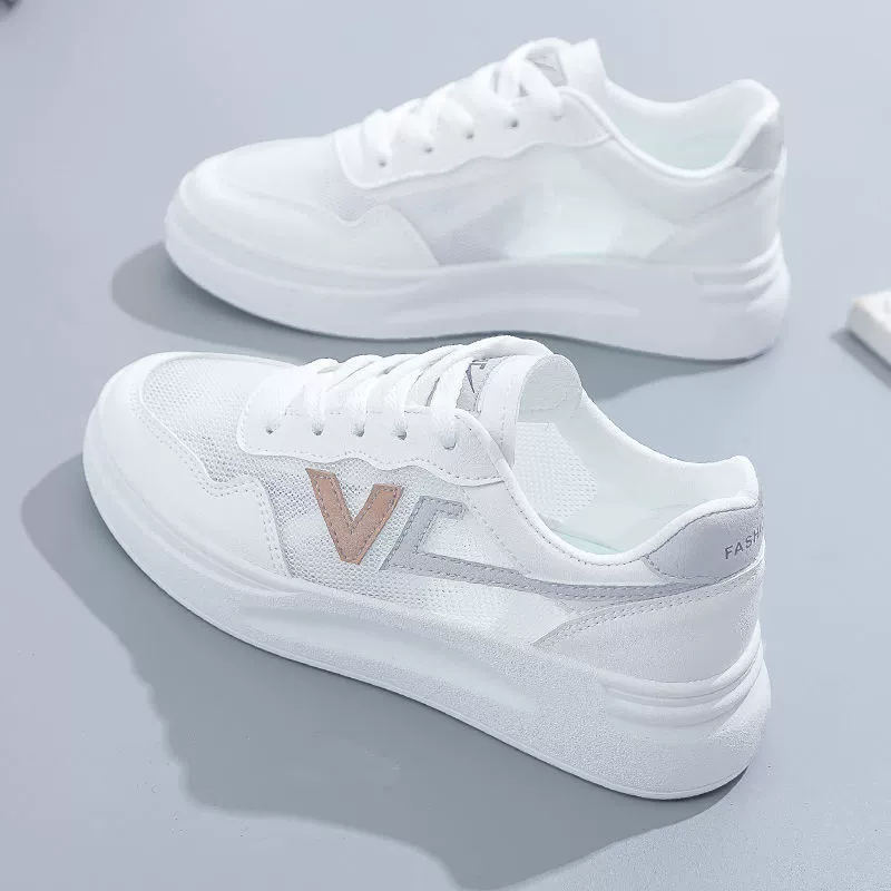 Summer universal high quality white shoes for students, mesh breathable light panel