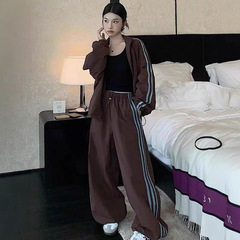 欧货休闲运动套装女春秋2025新款韩版宽松设计感条纹卫裤两件套潮