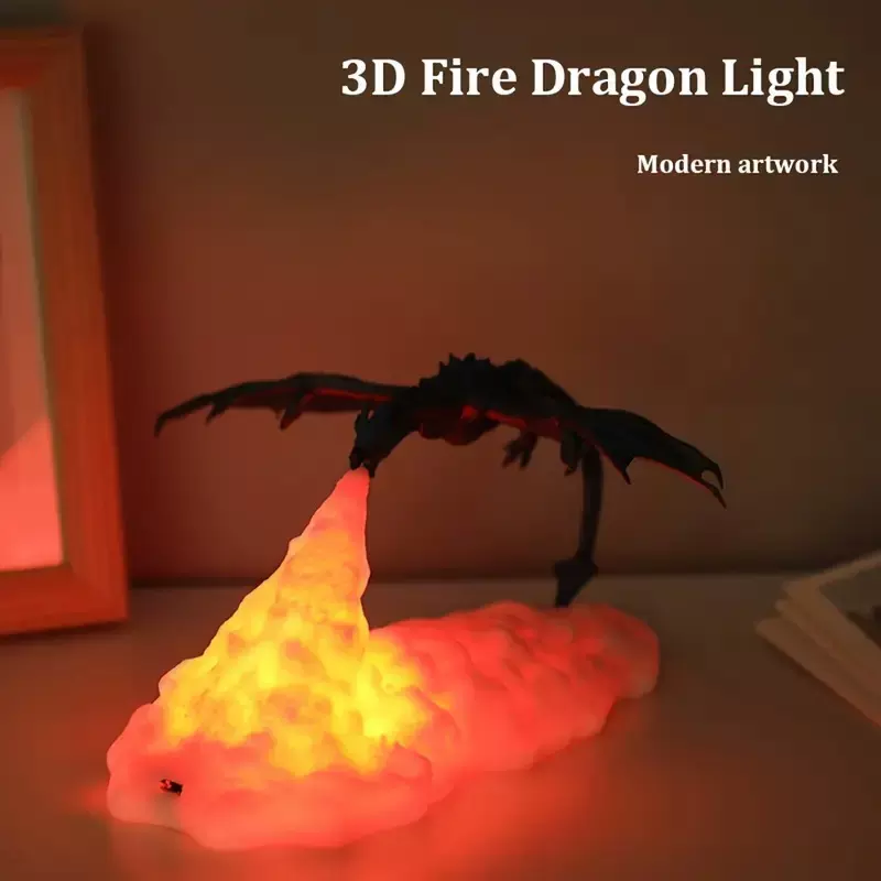 temu爆款3D打印火龙灯火箭灯创意装饰摆件台灯儿童礼品led小夜灯