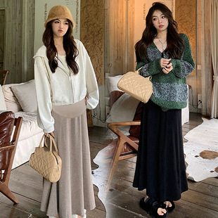 in stock Pregnant Women's Micro Fishtail Cashmere Skirt Women's Autumn and Winter 2024 New Hip Covering Slimming High Waist A- line Long Skirt