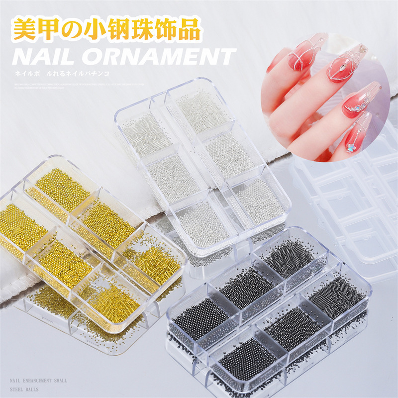 小紅書爆金6格美甲小鋼珠宝飾品0.5mmネイルビーズキャビア金銀爪宝飾品|undefined