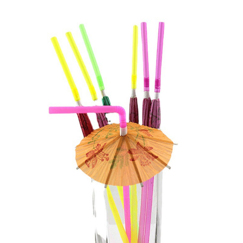 En stock venta al por mayor tridimensional hawaiano paraguas paja decoración fiesta hecho a mano arte paja fluorescente color barra arte tubo
