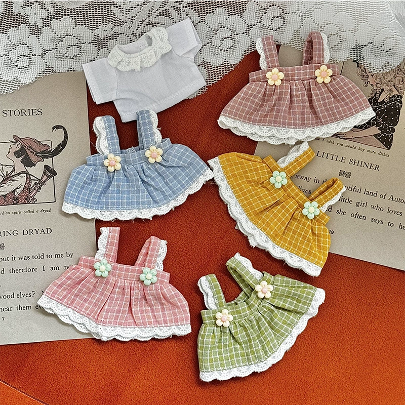 Bear Clothes in Stock Cotton Doll Clothes Lina Belle Clothing Cute Doll Doll Dress up Plaid Lace Skirt
