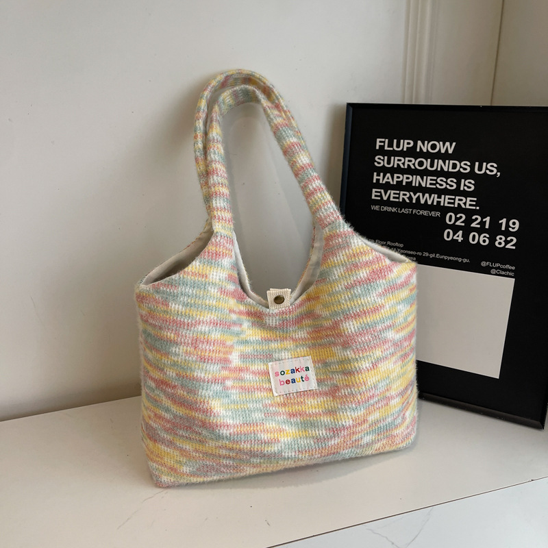 Nicho de diseño original chaleco peludo de la niña bolsas de hombro rayas arco iris bolsas de viaje de clase estudiantes