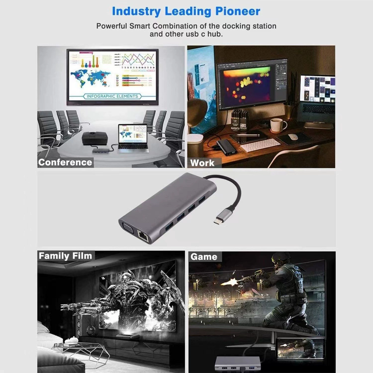 Док-станция Type-C 11-в-1 с HDTV, сетевой картой, универсальный конвертер USB-хаб для MacBook