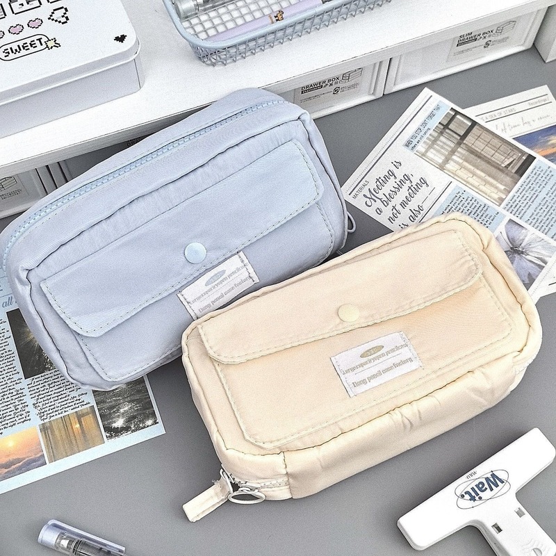 見栄えの良い多層文具バッグ、大容量、シンプルな筆箱、キャンバス文具箱、学生用内ポケット付き筆箱|undefined