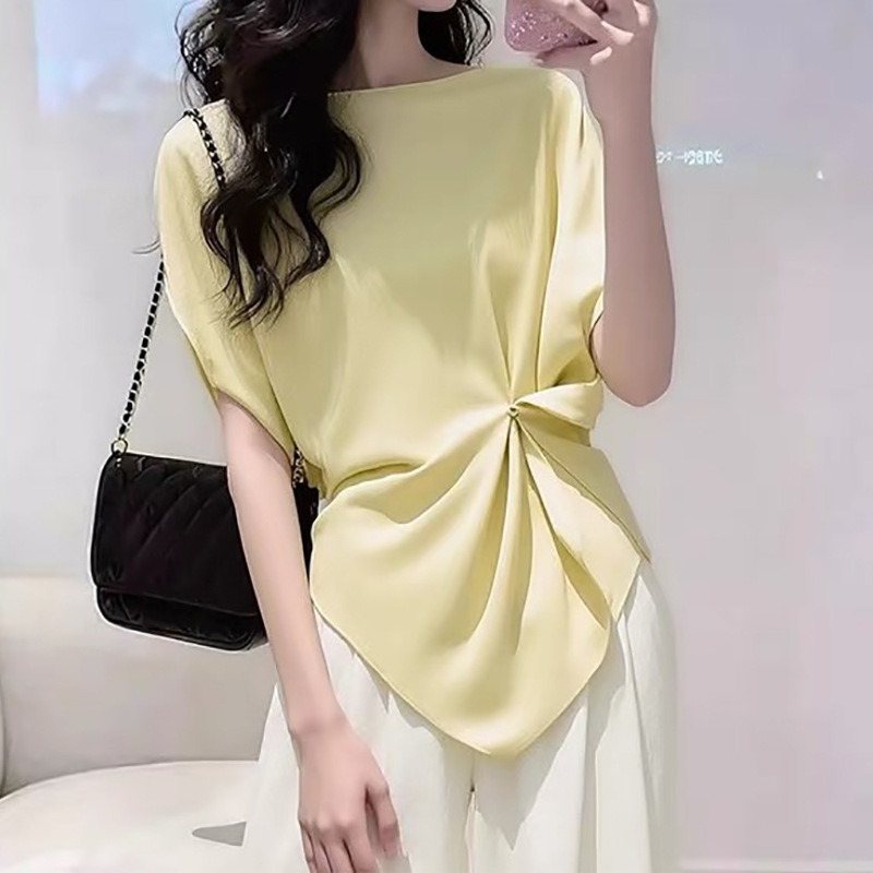 In-Stock Manufacturer Wholesale Stylish Off-The-Shoulder Short-Sleeve Shirt for Women, New Batwing Sleeve Irregular Beautiful Blouse In-Stock Manufacturer Wholesale Stylish Off-The-Shoulder Short-Sleeve Shirt for Women, New Batwing Sleeve Irregular Beautiful Blouse