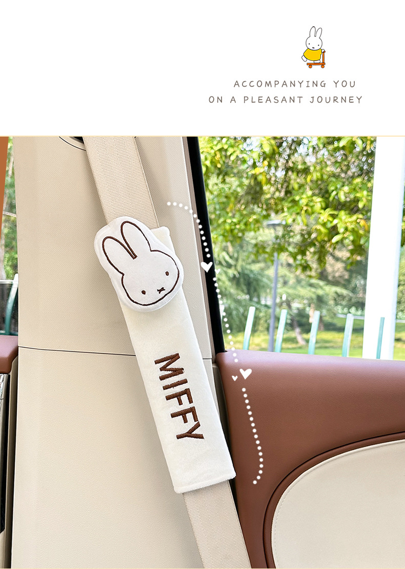 Genuine Miffy Car Seatbelt Shoulder Pad, Comfortable Car Shoulder Protector, Cute Doll Car Anti-Strangle Protection Cover