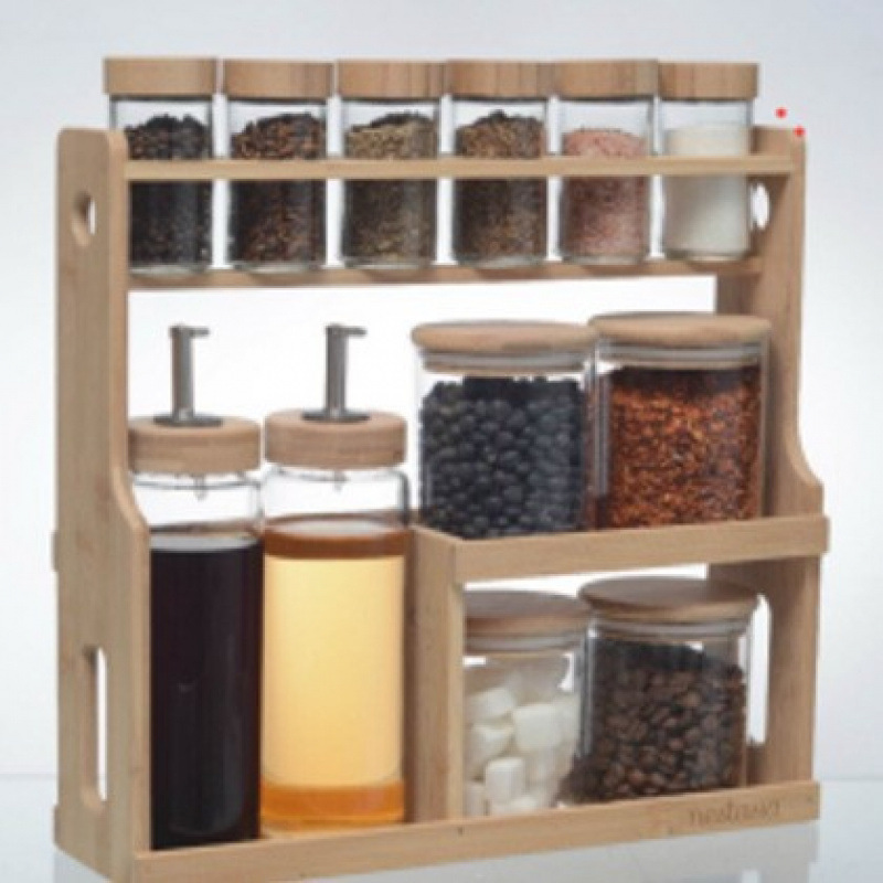 Estandarte de almacenamiento de cocina 80 + 6601 12 piezas tres capas de bambú y madera para el hogar