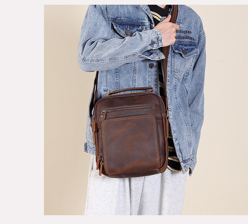 New business shoulder bag, men's leather bag, Crazy Horse leather messenger bag, casual retro large-capacity leather._ipsvogv.com