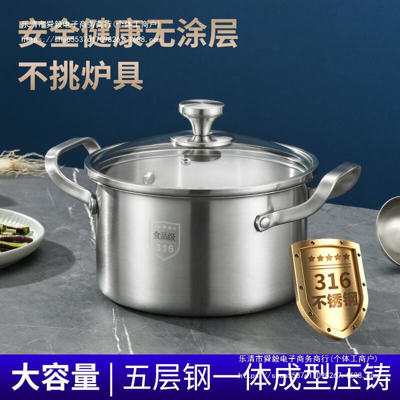 德国316不锈钢汤锅加厚家用蒸锅煮粥锅炖锅双耳燃气灶电磁炉|undefined
