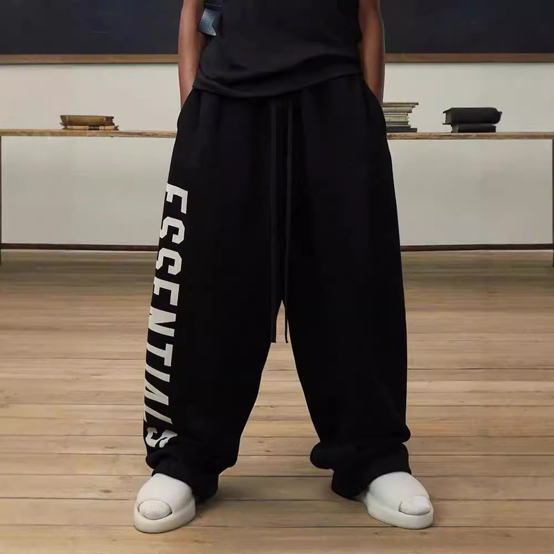 ESSENTIALS New American Style High Street Big Standard Printed Straight fleece-lined Trousers Sports Casual Pants for Men and Women
