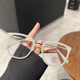 新款大框果冻绿眼镜框女可配度数素颜显脸小高级感防蓝光眼镜男潮