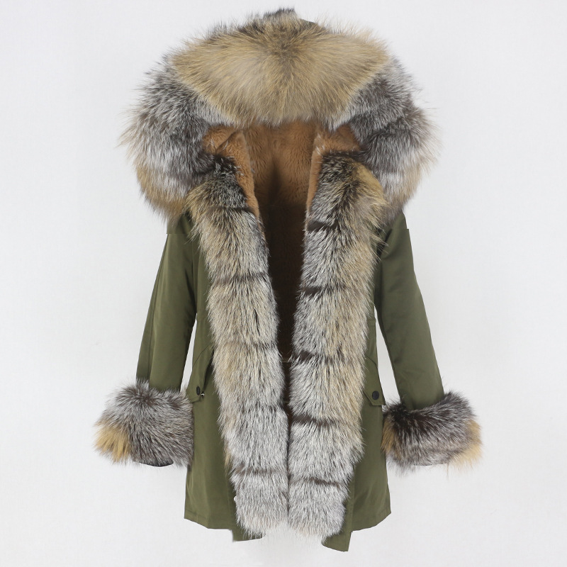 Damenbekleidung Winterparka für Damen mit abnehmbarem Fuchspelzkragenfutter Modischer warmer Damenmantel mittlerer Länge_voghion.com