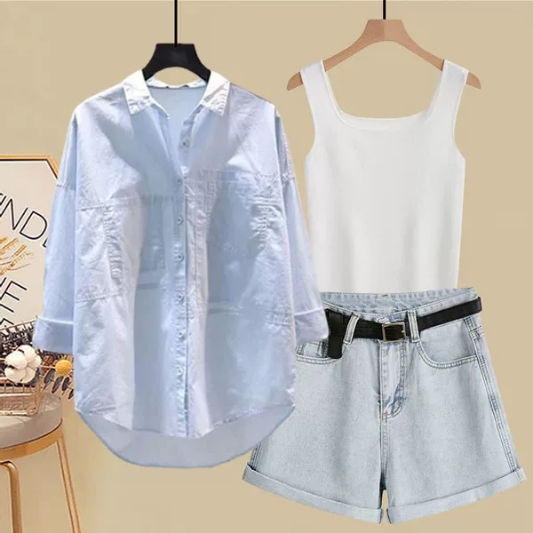 Vest, shirt, shorts, set, 3 piece set