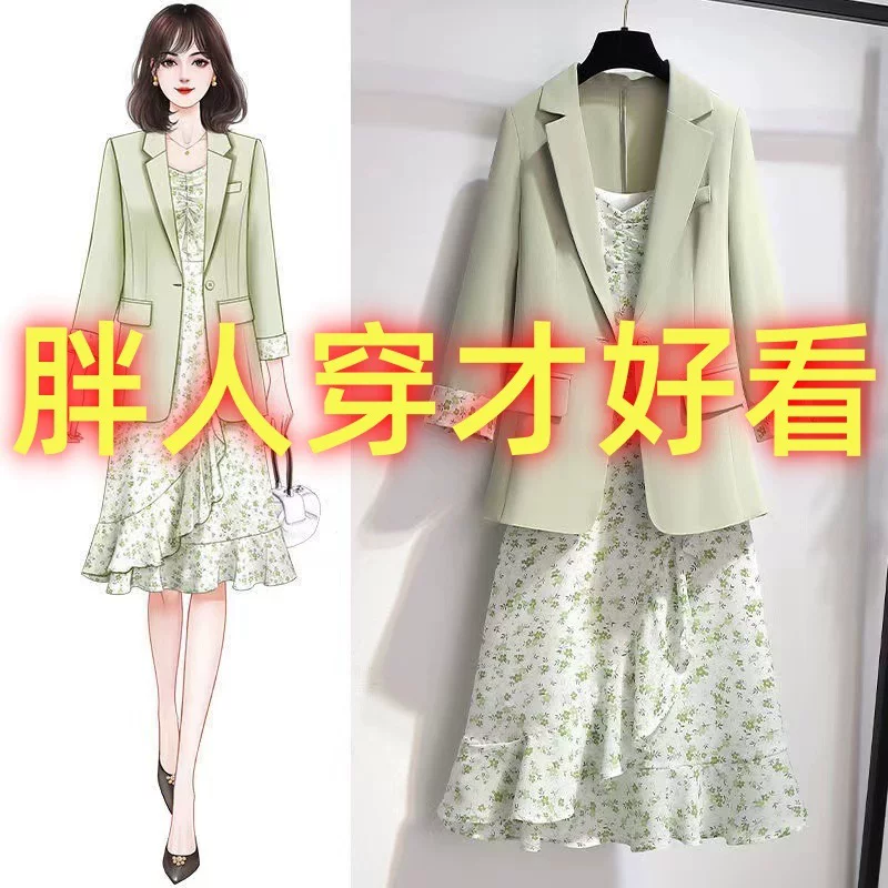 Classic suit jacket, autumn demi-season set, dress, plus size, bright catchy style, fitted
