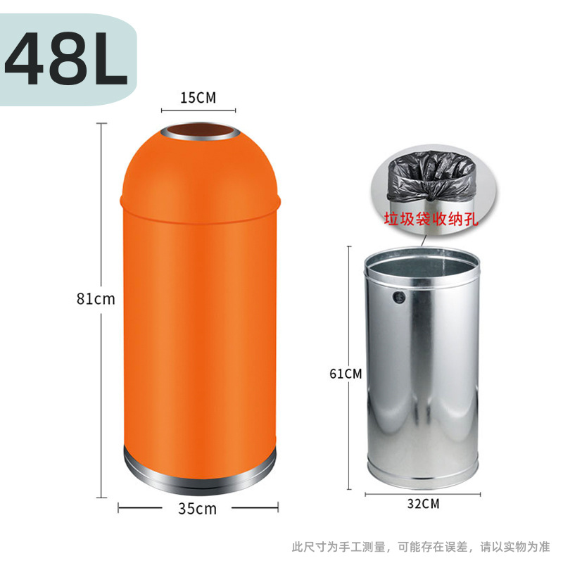 Gran contenedor de basura comercial de gran capacidad de bala de acero inoxidable redonda sin tapa centro comercial de comidas y café tienda de té de leche