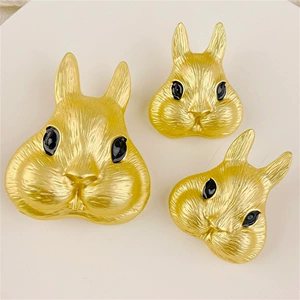Middle Ancient Plain Gold Enamel Glaze Embossed Fat Rabbit Brooch Silver Pin Ear Studs Female Year of Rabbit Daji Marking Pin Earrings