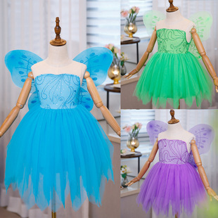2023 Summer small and medium-sized girls' dress Tinker Bell Wonderful Fairy Sleeveless Cross-border New Products AliExpress Foreign Trade