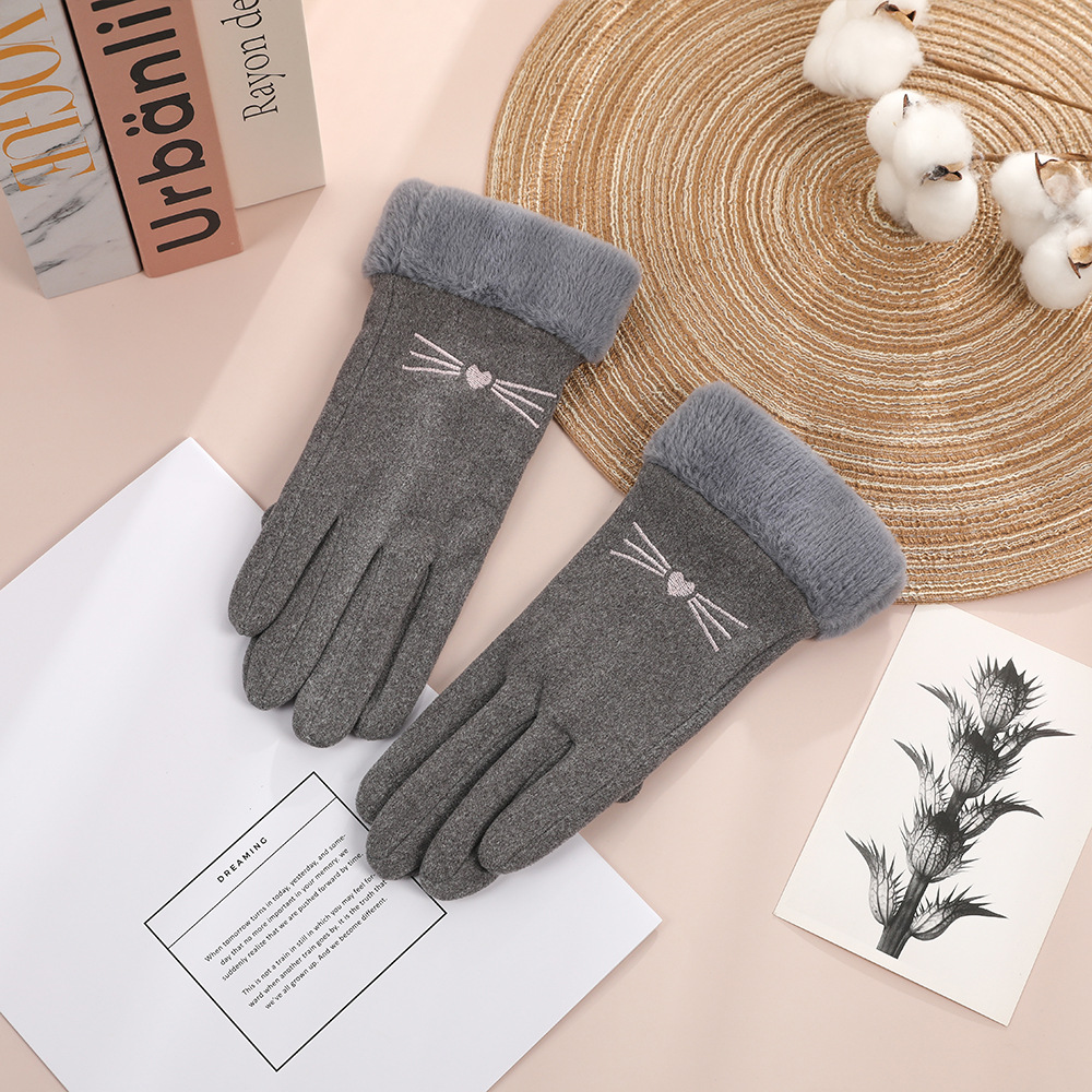 Guantes calientes Otoño e Invierno de las mujeres lindo estudiante montar al aire libre forrado de lana engrosada guantes de pantalla táctil a prueba de frío