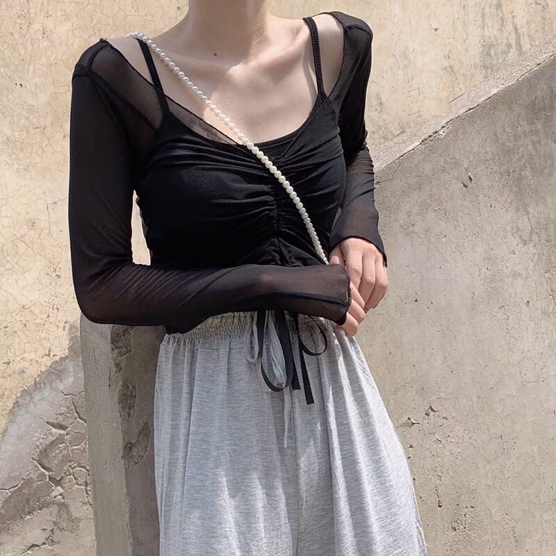 Dance Gauze Ballet Dance Body Adult Practice Clothes Drawstring Mesh Top Modern Dance Test Blouse Elegant