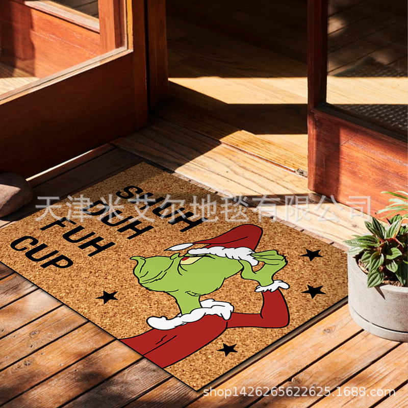 Alfombra de piso de payaso verde transfronteriza Grinch Navidad alfombra de puerta decorativa alfombra de piso al aire libre alfombra de vacaciones de Navidad