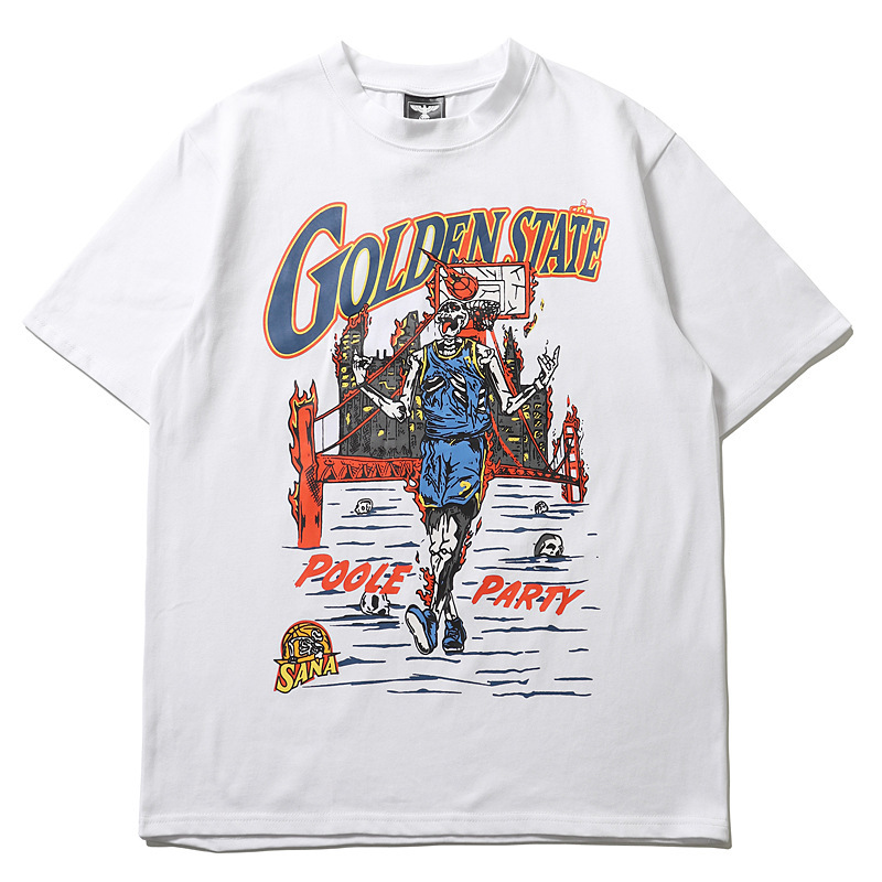 2026 Cross-Border American High Street New Style Half-Sleeve Basketball Flame Warrior Skull Print Trendy Loose Short-Sleeve T-Shirt 2026 Cross-Border American High Street New Style Half-Sleeve Basketball Flame Warrior Skull Print Trendy Loose Short-Sleeve T-Shirt