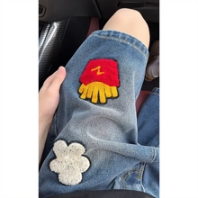 oversize复古显瘦五分休闲直筒裤男夏季新款潮流创意薯条牛仔短裤